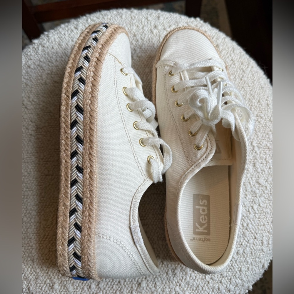 Keds White Platform Sneakers with Tan Accents